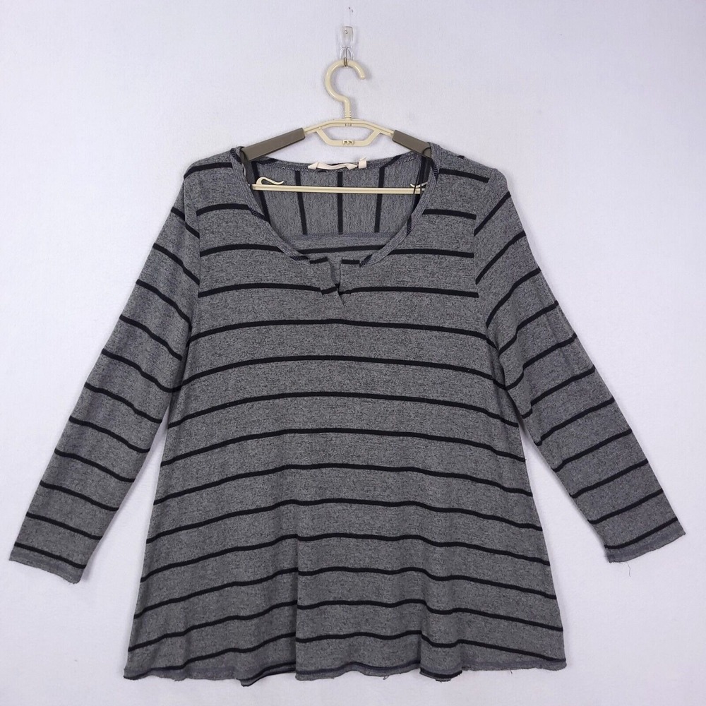 Soft Surroundings Heather Gray Striped Lightweight Knit Sweater Top Plus Size 1X